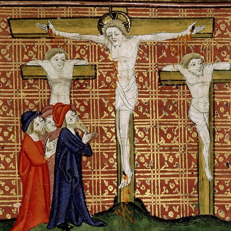 Christ en croix raillé par des Juifs