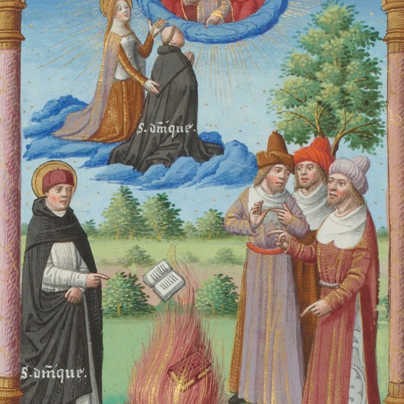 Saint Dominique brûle livres des hérétiques